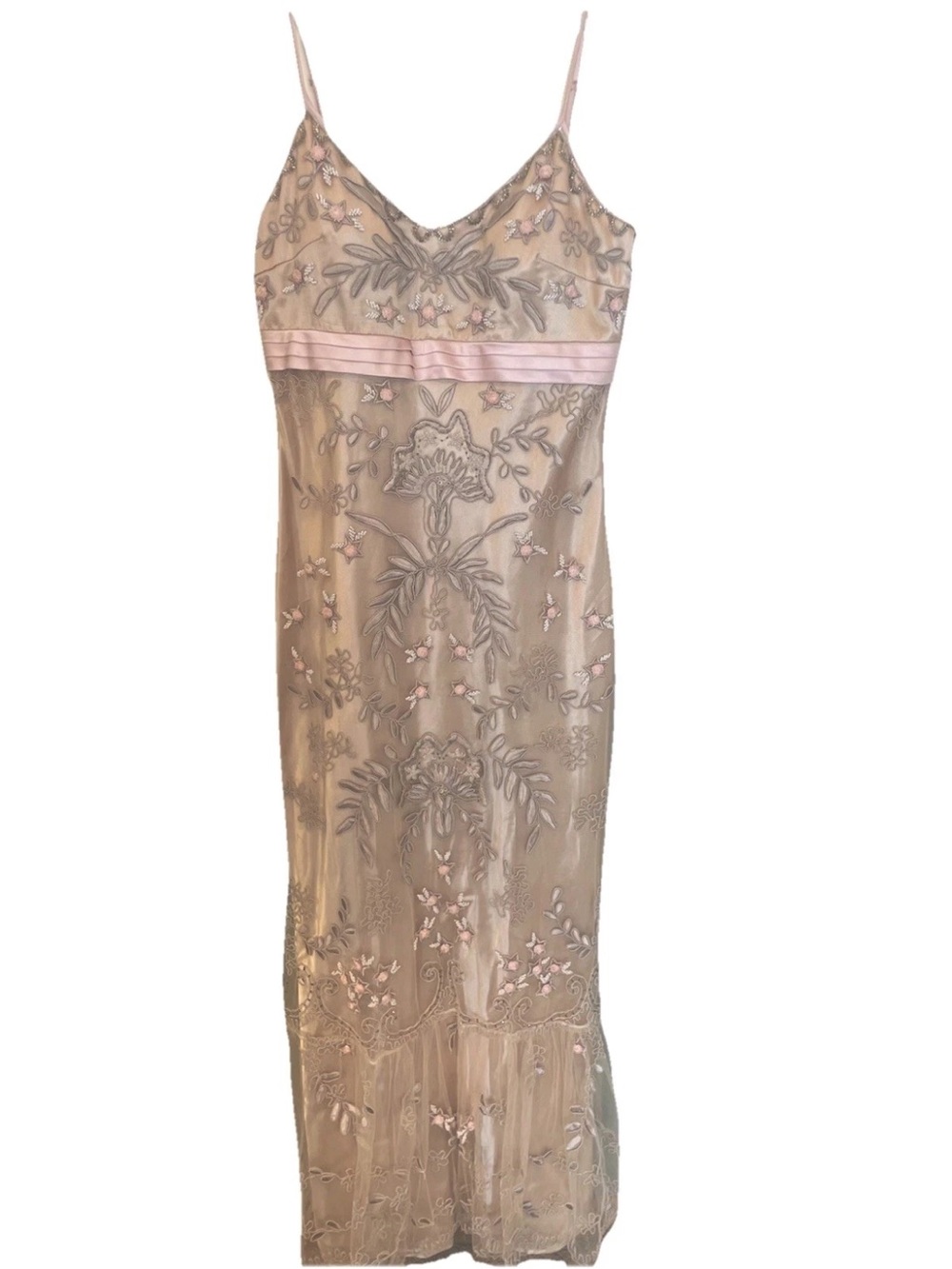 Sue Wong  Nocturne VTG Mermaid Slip Dress Mesh Overlay Champagne & Rose Pink - Picture 9 of 9